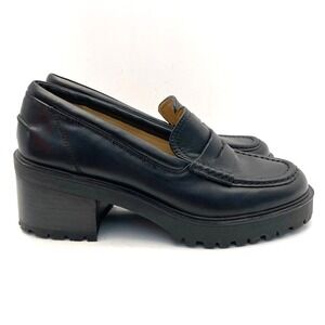 Madewell Leander Lug Sole Loafer Black Leather‎ Womens 9.5 Heeled Platform